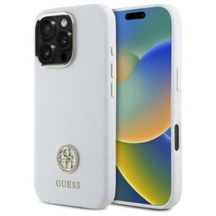 Guess Silicone Logo Strass 4G - θήκη για Apple iPhone 16 Pro - Λευκό