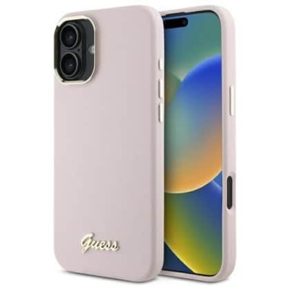 Guess Silicone Script Metal Logo & Frame - θήκη για Apple iPhone 16 - Ροζ