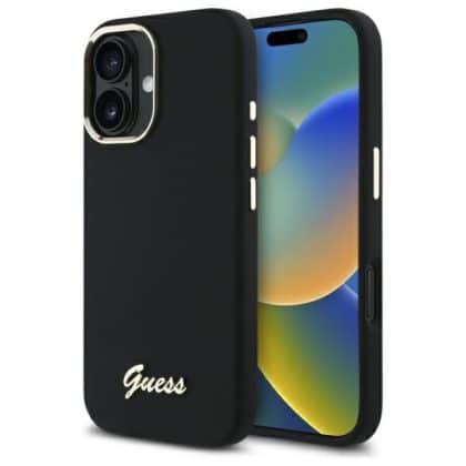 Guess Silicone Script Metal Logo & Frame - θήκη για Apple iPhone 16 Plus - Μαύρο