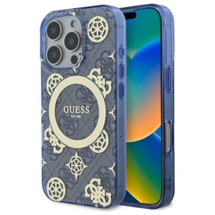 Guess IML Peony σε φόντο 4G MagSafe - θήκη για Apple iPhone 16 Pro Max - Μπλε