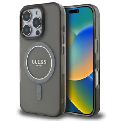 Guess IML Glitter Circle MagSafe - θήκη για Apple iPhone 16 Pro Max - Μαύρο