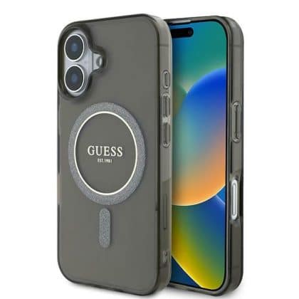 Guess IML Glitter Circle MagSafe - θήκη για Apple iPhone 16 Plus - Μαύρο
