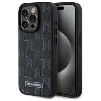 Karl Lagerfeld Leather Monogram Metal Logo MagSafe - θήκη για Apple iPhone 15 Pro - Μαύρο