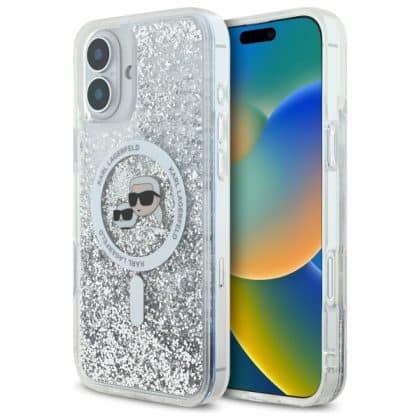 Karl Lagerfeld Liquid Glitter Karl & Choupette Head MagSafe - θήκη για Apple iPhone 16 - Διάφανο