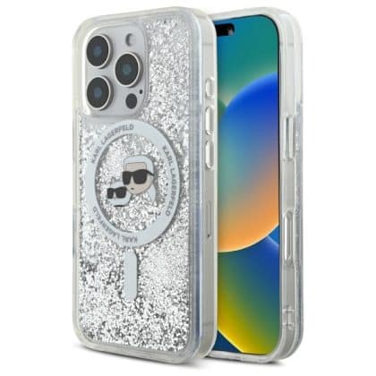 Karl Lagerfeld Liquid Glitter Karl & Choupette Head MagSafe - θήκη για Apple iPhone 16 Pro Max - Διάφανο