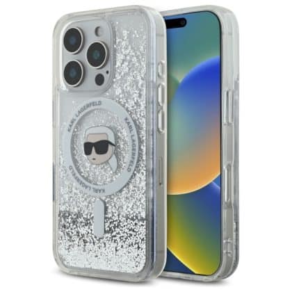 Karl Lagerfeld Liquid Glitter Karl Head MagSafe - θήκη για Apple iPhone 16 Pro - Διάφανο