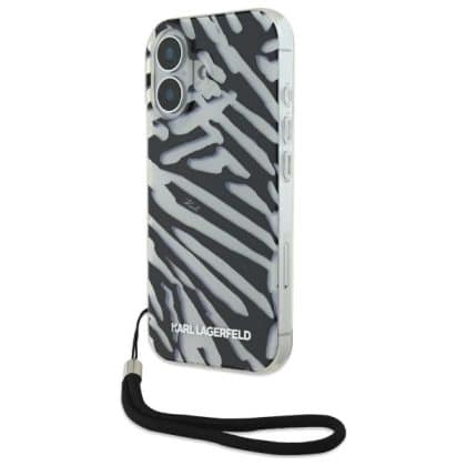 Karl Lagerfeld IML Zebra Pattern & Cord - θήκη για Apple iPhone 16 - Μαύρο