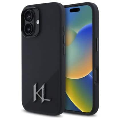 Karl Lagerfeld Silicone Shadow Metal Initial MagSafe - θήκη για Apple iPhone 16 - Μαύρο