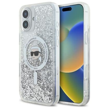Karl Lagerfeld Liquid Glitter Karl Head Magsafe - θήκη για Apple iPhone 16 Plus - Διάφανο