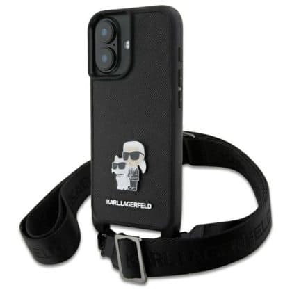 Karl Lagerfeld Saffiano Karl & Choupette Metal Pin CBDY Strap - θήκη για Apple iPhone 16 - Μαύρο