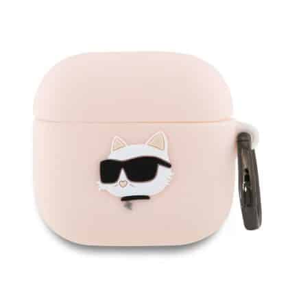 Karl Lagerfeld KLA4RUNCHP AirPods 4 θήκη ροζ/ροζ σιλικόνης Choupette Head 3D