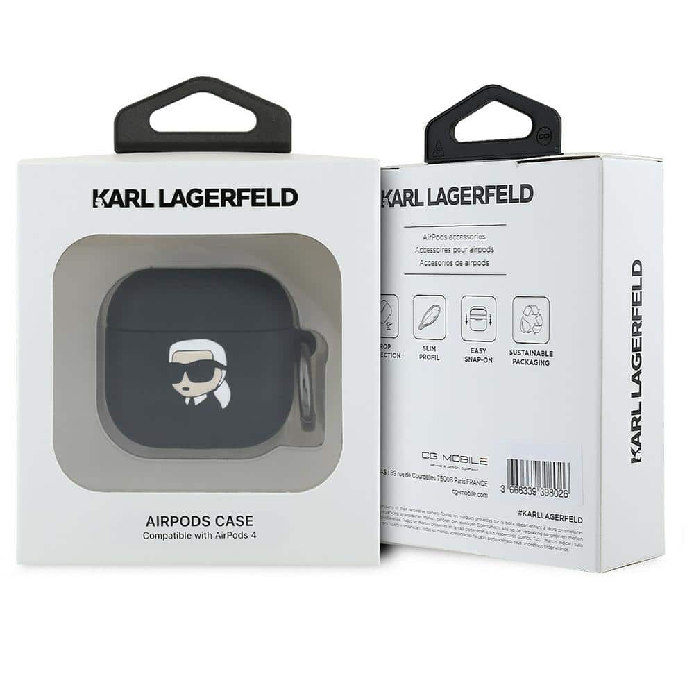 Karl Lagerfeld KLA4RUNIKK AirPods 4 θήκη σιλικόνης Karl Head 3D μαύρη/black - Image 3