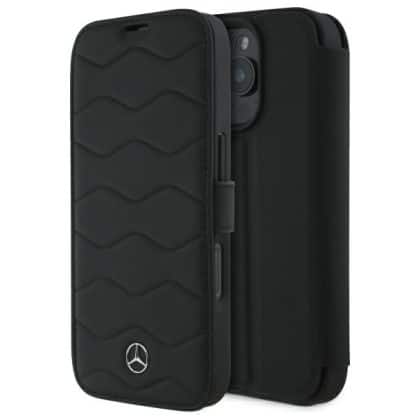 Mercedes Bookcase MB Waves Leather - θήκη για Apple iPhone 16 Pro Max - Μαύρο