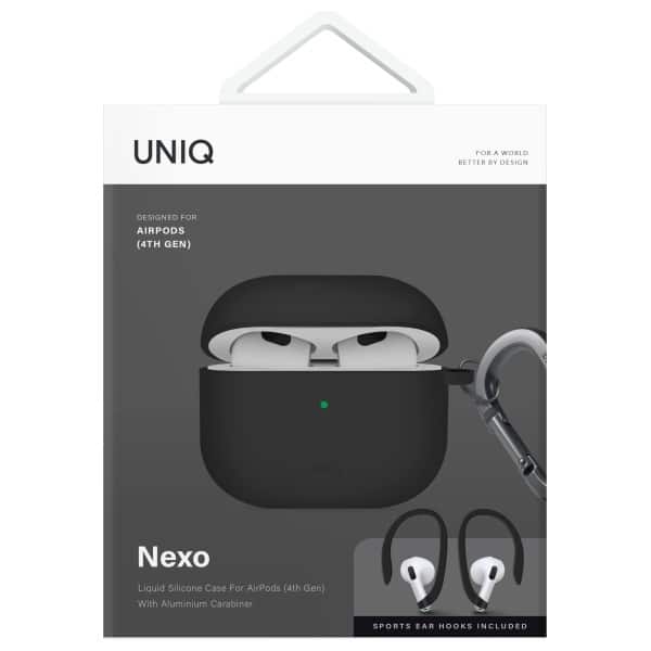 UNIQ θήκη Nexo AirPods 4 + Ear Hooks σιλικόνη μαύρη/black - Image 8