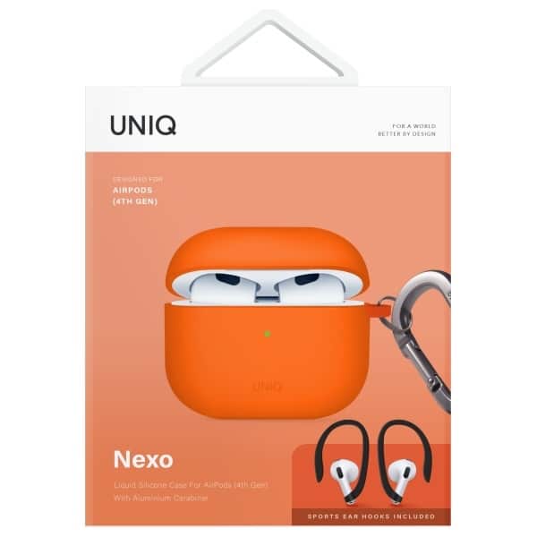 UNIQ θήκη Nexo AirPods 4 + Ear Hooks σιλικόνης πορτοκαλί/volt orange - Image 8