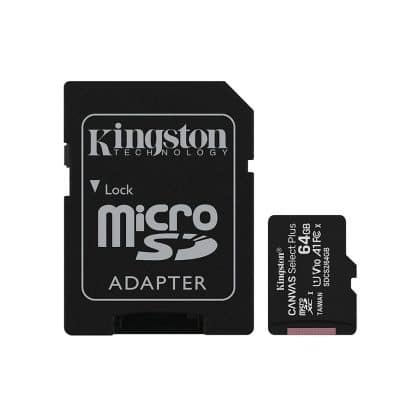 Kingston - Κάρτα μνήμης Canvas Select Plus (SDCS2/64GB) - Android A1 MicroSDXC, αντάπτορας, 64GB, Class 10 / UHS-1 U3 - Μαύρο