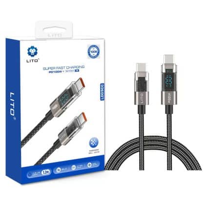 Lito - Καλώδιο δεδομένων (LD09) - Lightning σε Type-C, 100W Υψηλή ταχύτητα φόρτισης, LED οθόνη, 1.2m - Μαύρο