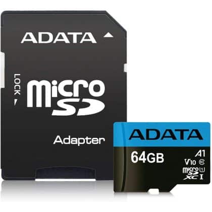 Μαύρη κάρτα μνήμης microSDXC Adata 64GB με αντάπτορα SD