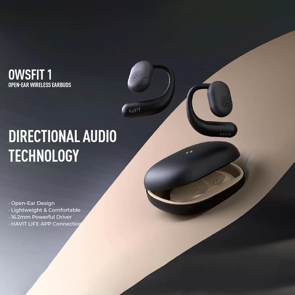 Havit - Ασύρματα ακουστικά (OWS914) - με μικρόφωνο, Bluetooth 5.3, αληθινό ασύρματο στερεοφωνικό, ENC, USB-C, 500mAh - Μαύρο - Image 3