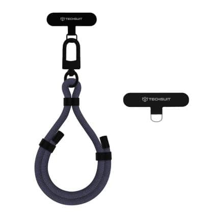 Techsuit - Rope Wrist Strap (RWS1-01) - for Phones, Carabiner, Nylon Braided, Durable, Adjustable, Universal - Gunmetal Grey