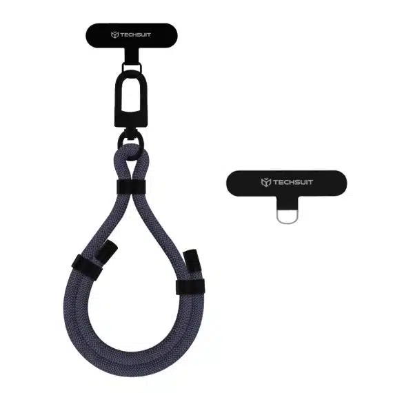 Techsuit - Rope Wrist Strap (RWS1-01) - for Phones, Carabiner, Nylon Braided, Durable, Adjustable, Universal - Gunmetal Grey