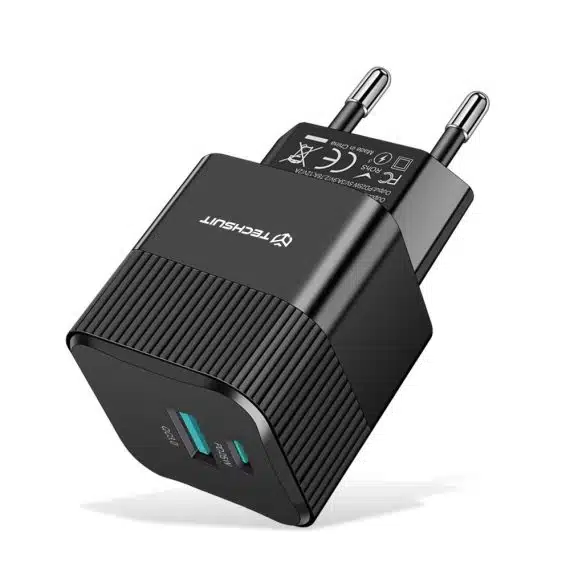 Techsuit - Premium τοίχου φορτιστής Tiny Series (CHPD216) - GaN, USB QC3.0, Type-C PD25W - Μαύρο