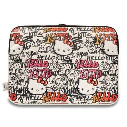 Hello Kitty - Θήκη υπολογιστή με φερμουάρ PU Tags Graffiti (HKCSZPDGPTE) - 14", Συμπαγές μέγεθος, Μοναδικός σχεδιασμός - Μπεζ