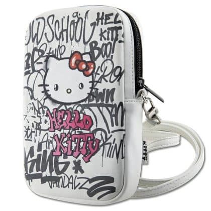 Hello Kitty - Δερμάτινη θήκη Graffiti Kitty Head (HKPBPDGPHE) - Θήκη τηλεφώνου, Χιαστί - Λευκή