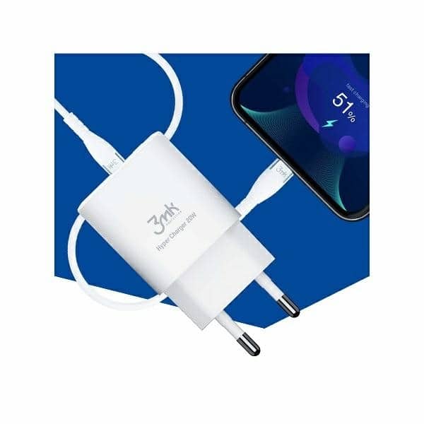 3MK HyperCharger 20W 1xUSB-C + 1xUSB-A φορτιστής τοίχου PD/QC λευκός - Image 2