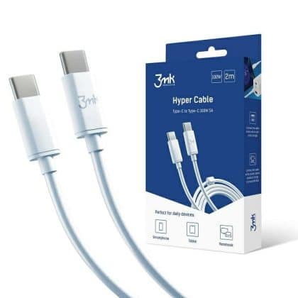 3MK Hyper Καλώδιο USB-C/USB-C 2m 100W Καλώδιο Λευκό