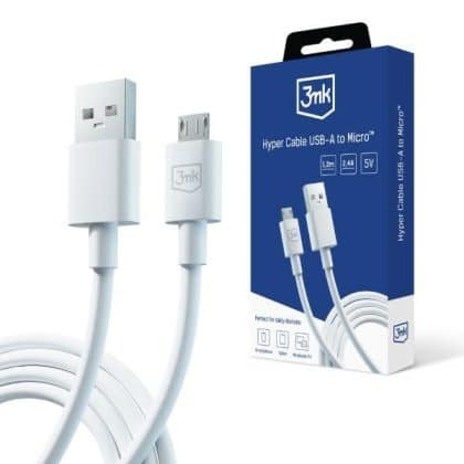 3MK Hyper Καλώδιο USB-A - Micro USB 1.2m 5V 2,4A Λευκός/White Καλώδιο