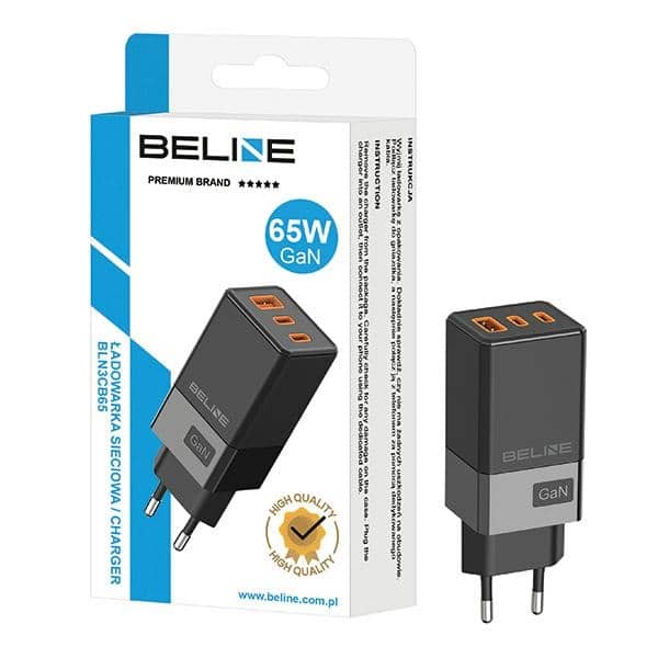 Beline φορτιστής δικτύου 2x USB-C + 1x USB 65W μαύρος (μόνο κεφαλή) PD 3.0 + QC 3.0 BLN3CB65 GaN - Image 2