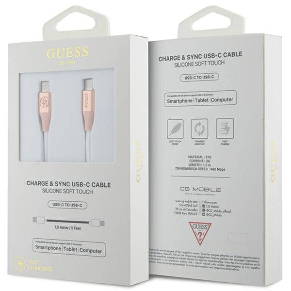 Guess GUCCLALRGDP kabel USB-C - USB-C 1.5m Fast Charging ροζ/pink Ebossed Logo - Image 2