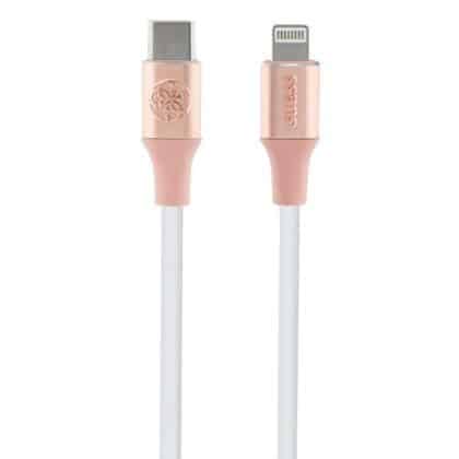 Guess GUCLLALRGDP kabel USB-C - Lightning 1.5m Fast Charging ροζ/pink Ebossed Logo