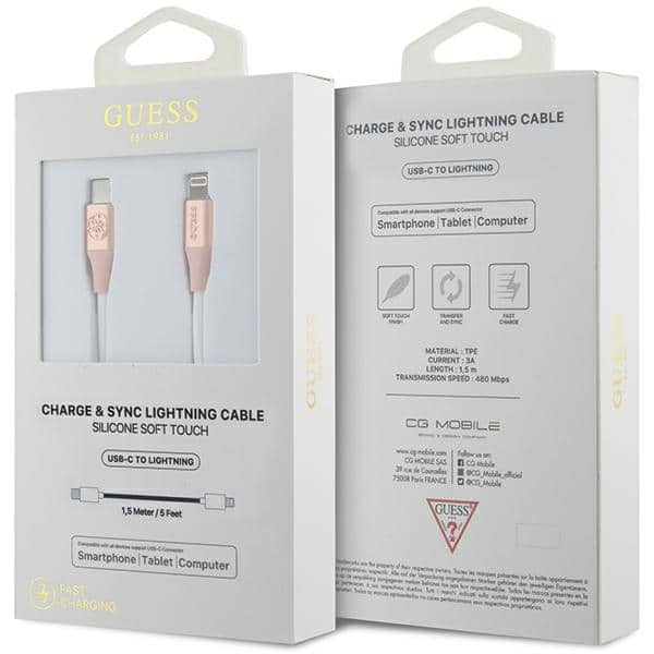 Guess GUCLLALRGDP kabel USB-C - Lightning 1.5m Fast Charging ροζ/pink Ebossed Logo - Image 2
