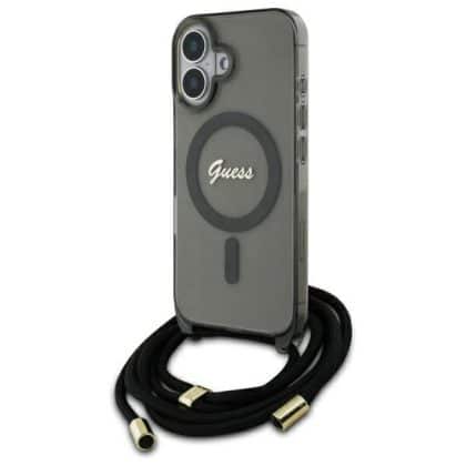 Guess Crossbody Cord Script MagSafe - θήκη για Apple iPhone 16 - Μαύρο