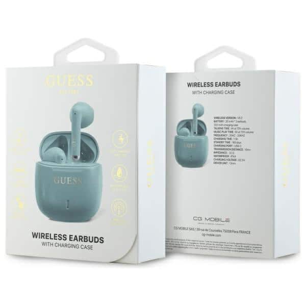 Guess słuchawki Bluetooth GUTWSJ14ESGQ TWS + stacja dokująca turkusowy/turquoise Printed Classic Logo - Image 4