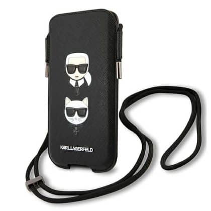 Karl Lagerfeld τσάντα KLHCP12LOPHKCK 6,7" σκληρή θήκη Saffiano Ikonik Karl&Choupette Μαύρο