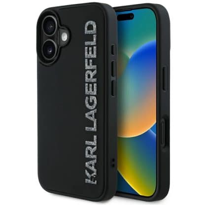 Karl Lagerfeld 3D Rubber Elongated Glitter - θήκη για Apple iPhone 16 - Μαύρο