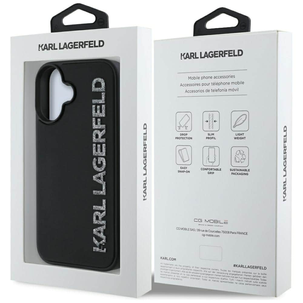 Karl Lagerfeld 3D Rubber Elongated Glitter - θήκη για Apple iPhone 16 - Μαύρο - Image 8