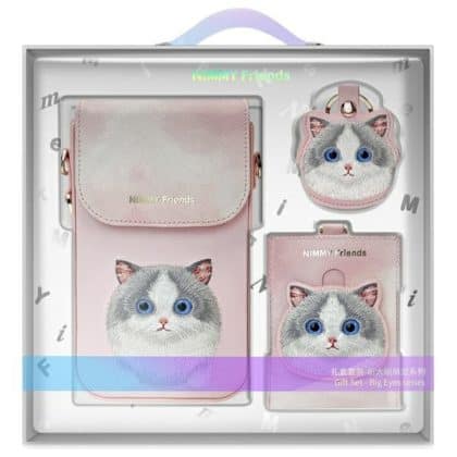 Big Eyed Pet Ζευγάρι 3 σε 1 τσάντα για τηλέφωνο + πορτοφόλι + θήκη για τοποθετητή ροζ