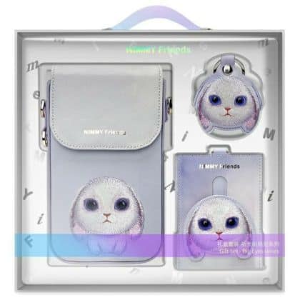 Big Eyed Pet Ζεύγος 3 σε 1 τσάντα για τηλέφωνο + πορτοφόλι + θήκη για τοποθετητή μωβ
