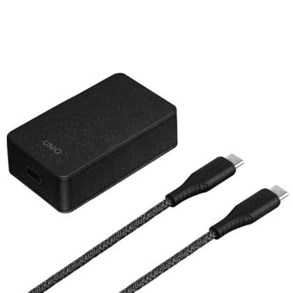 UNIQ Φορτιστής δικτύου Versa Slim USB-C PD 18W + καλώδιο USB-C σε USB-C μαύρο/χακί μαύρο (LITHOS Collective)