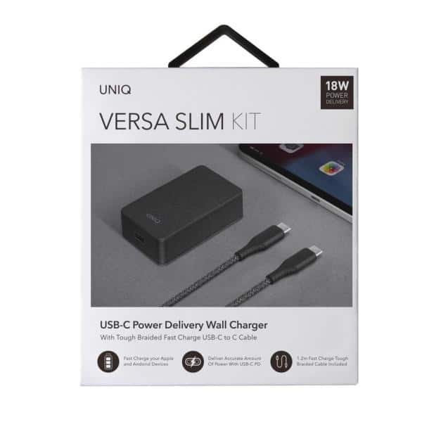 UNIQ Φορτιστής δικτύου Versa Slim USB-C PD 18W + καλώδιο USB-C σε USB-C μαύρο/χακί μαύρο (LITHOS Collective) - Image 4