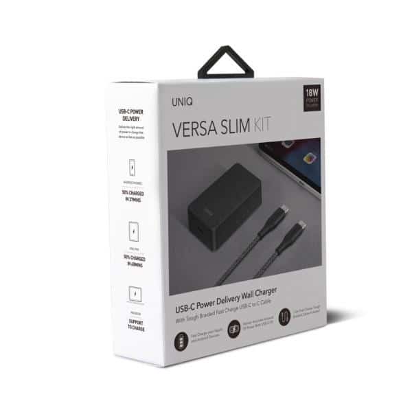 UNIQ Φορτιστής δικτύου Versa Slim USB-C PD 18W + καλώδιο USB-C σε USB-C μαύρο/χακί μαύρο (LITHOS Collective) - Image 5
