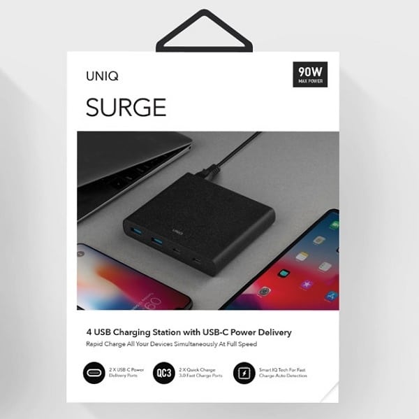 UNIQ HUB Surge 90W μαύρος / charcoal black 2xUSB Quick Charge 3.0 + 2xUSB-C PD 3.0 (LITHOS Collective) - Image 6