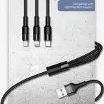 USAMS Καλώδιο πλεγμένο U5 3w1 1,5m 2A μαύρο (lightning/microUSB/USB-C) SJ2193IN101 (US-SJ219) - Image 4