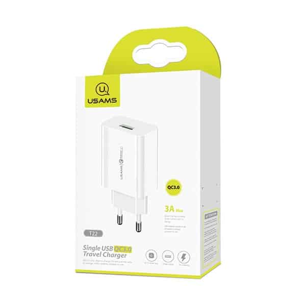 USAMS Φορτιστής δικτύου 1xUSB T22 18W 3A QC3.0 (μόνο κεφαλή) Γρήγορη φόρτιση λευκό - Image 5