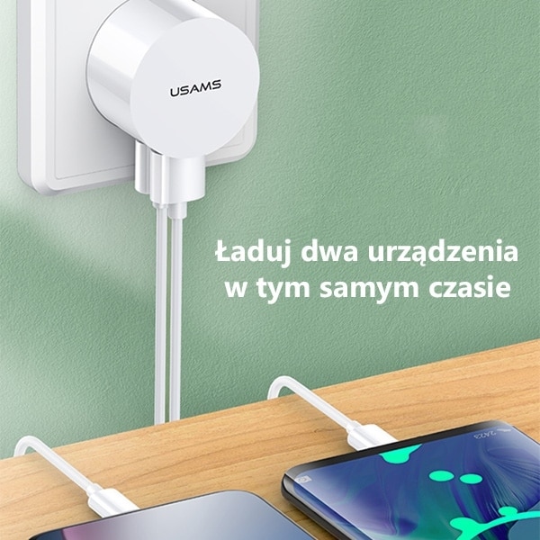USAMS Φορτιστής δικτύου 2xUSB T20 2,1A microUSB λευκός - Image 3