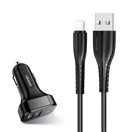 USAMS Φορτιστής αυτοκινήτου 2xUSB C13 2,1A lightning μαύρος